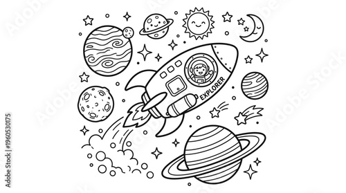 Space Rocket Ship Traveling Through Cosmos.