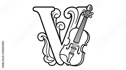Violin Musical Instrument Letter V.