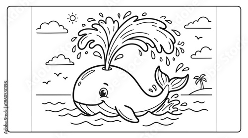 Whale jumping out of water surface.