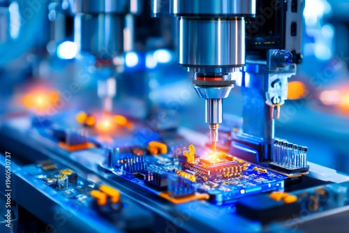 Wallpaper Mural Detailed Side View of Educational Device Assembly Line with Circuit Component Manufacturing Process Torontodigital.ca