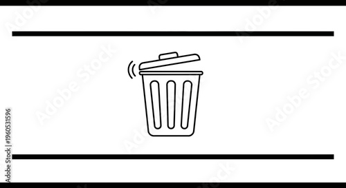 Minimalist digital wastebasket icon with alert waves for system deletion or data removal