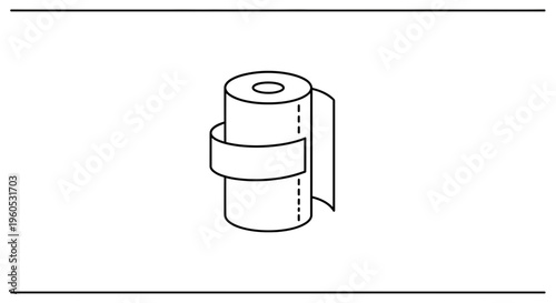 Minimalist line art icon of a paper roll with an unrolling section and perforation lines