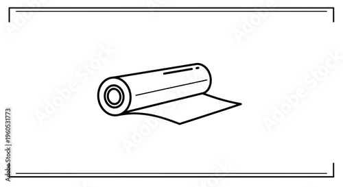 Minimalist line art icon of a cylindrical roll of packaging or crafting material partially unrolled