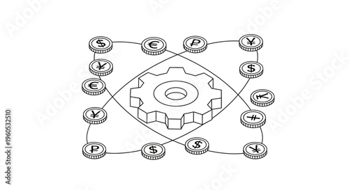 Global Currency Exchange Mechanism with Central Gear Cogwheel