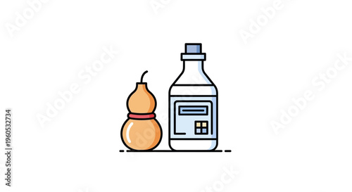 Traditional calabash and modern bottle icon representing various liquid containers and supplies