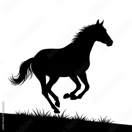 Black silhouette of a running horse.