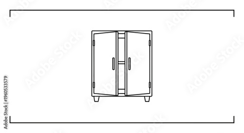 Minimalist line drawing of an open two-door cabinet or locker for storage solutions and office