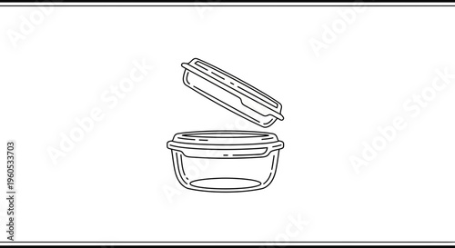 Modern outline icon of a transparent food keeper with a lifted lid, representing efficient kitchen