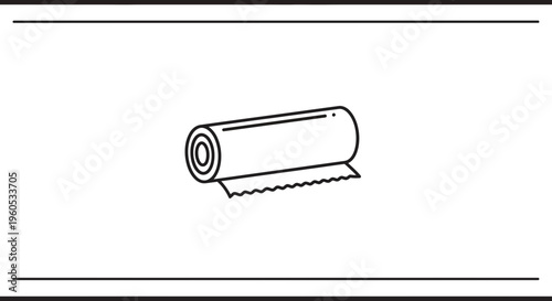 Minimalist outline icon of a household paper roll with serrated tear-off edge on a clean background