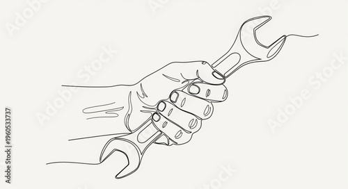 Hand Holding Large Adjustable Wrench.