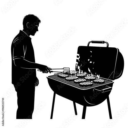 Man grilling sausages on a barbecue