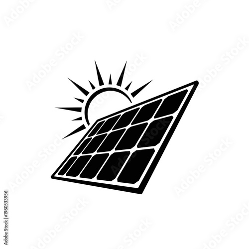 Black solar panel with sun