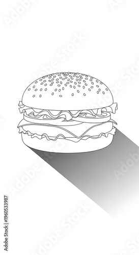 Black and white illustration of hamburger.