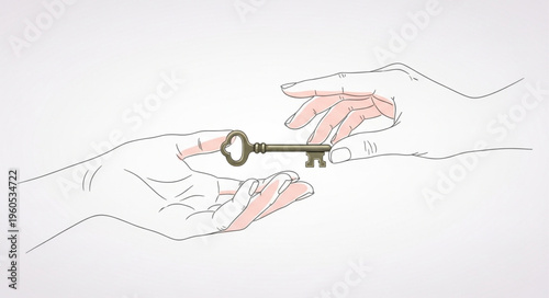 Hand Holding Metal Key Closeup.