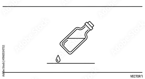 Minimalist line art icon of a tilted bottle dispensing a single liquid drop onto a flat surface