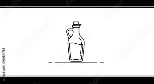Minimalist line art illustration of an olive oil cruet with a cork stopper, perfect for culinary
