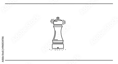 Minimalist outline icon illustrating a kitchen pepper mill actively grinding fresh spices for