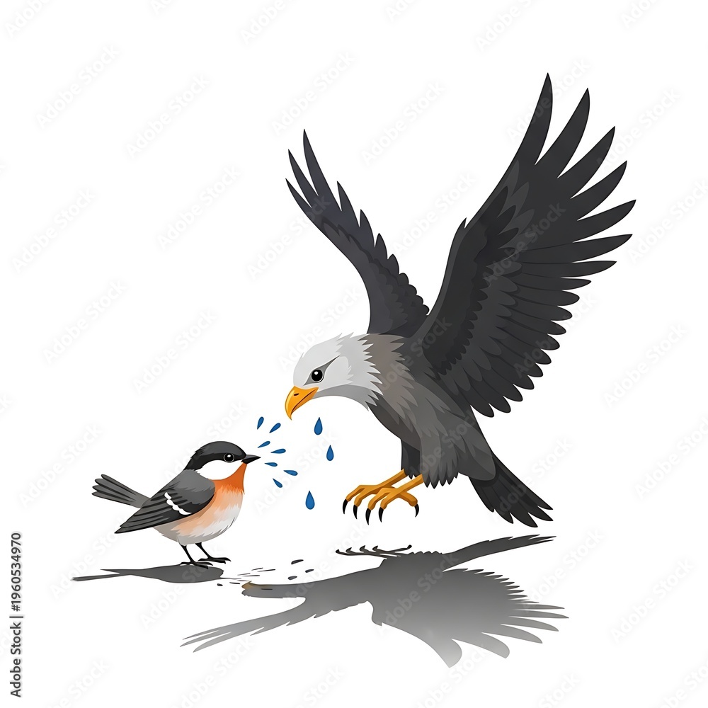 Fototapeta premium Eagle attacking small bird illustration.