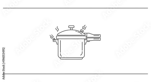 Minimalist line art icon of a steaming pressure cooker for quick and efficient meal preparation