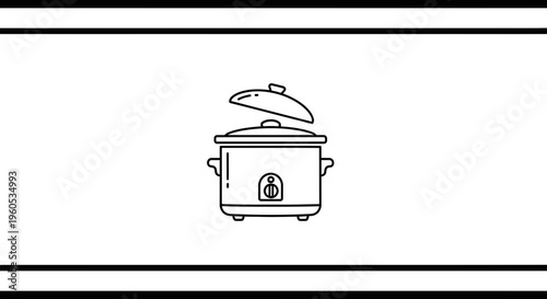 Minimalist outline depiction of a modern slow cooker with its lid ajar, perfect for culinary content