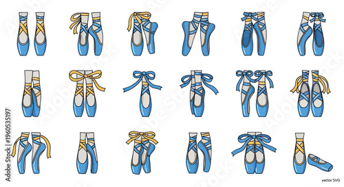 Ballet Pointe Shoes Collection: Blue and Yellow Ribbons, Various Poses