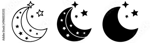Crescent Moon Stars Vector Icon Set Minimalist Night Sky Design