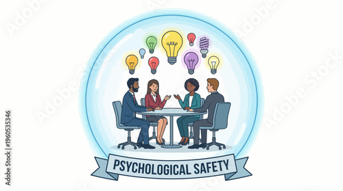 Diverse team cultivates psychological safety, promoting open communication and creative idea sharing in a supportive, inclusive work environment