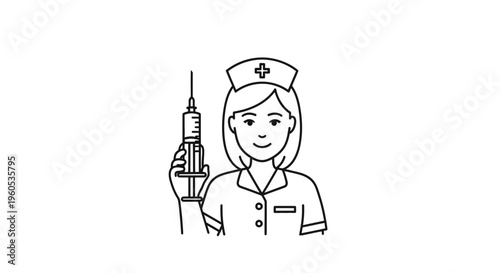 Smiling medical professional holding a syringe ready for vaccination or treatment procedure