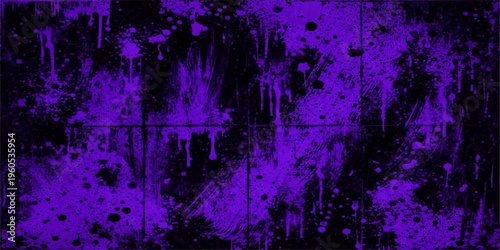 Abstract purple ink splashes and splatters on black tiles, creating a surreal and intriguing artistic effect. A sense of moody texture, artistic expression, and abstract creativity is portrayed.