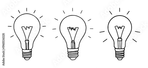 Lightbulb set with clean outline design featuring bright icon, simple graphic, minimal illustration with energy and inspiration