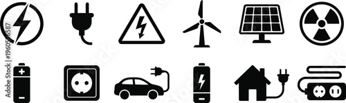 Sustainable energy and electric power icons