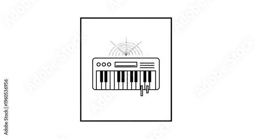 Minimalist electronic keyboard icon with sound waves representing modern digital music creation