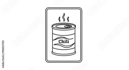 Minimalist outline icon depicting a steaming can of chili, perfect for various culinary design needs