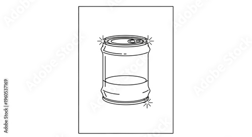 Detailed line art illustration of a shining metal beverage can containing a refreshing drink