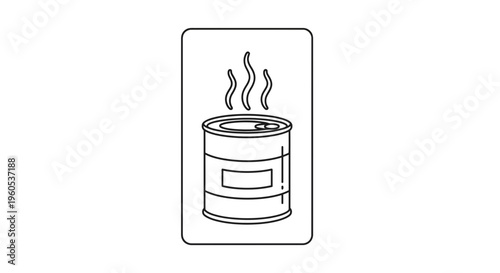 Outline graphic depicting a hot tin can, signifying warmth, heated contents, or ready-to-serve