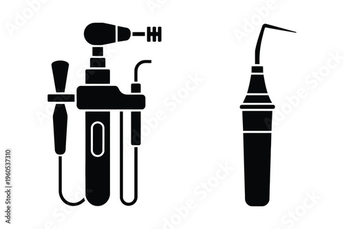 Dental drill and scaler icon vector illustration black and white