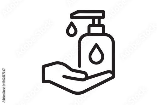 Representing hand sanitizer  icon line art black silhouette on white background