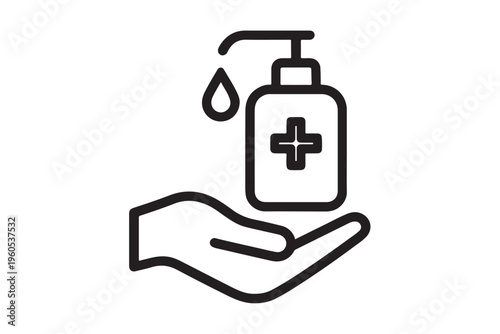 Representing hand sanitizer  icon line art black silhouette on white background
