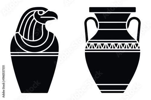 Ancient egyptian god ra and amphora vase silhouette