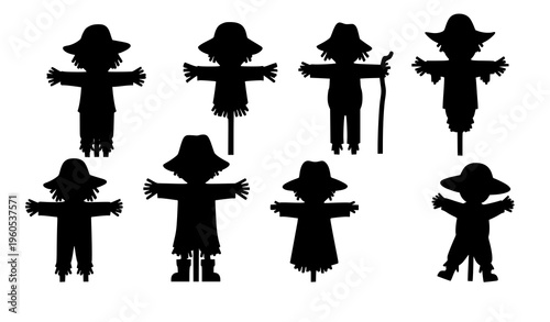 Garden scarecrow cartoon characters farm autumn vector set