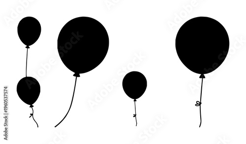 Balloon on string silhouette set with simple line art design featuring festive, cheerful, holiday with celebration and joy