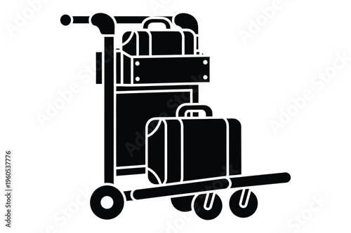 Luggage cart with suitcases vector silhouette