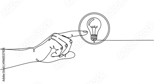 Hand Touching Light Bulb Icon.