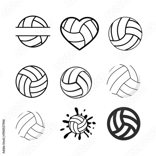 Minimal volleyball ball line icon set ideal for sports branding, training materials and athletic designs.