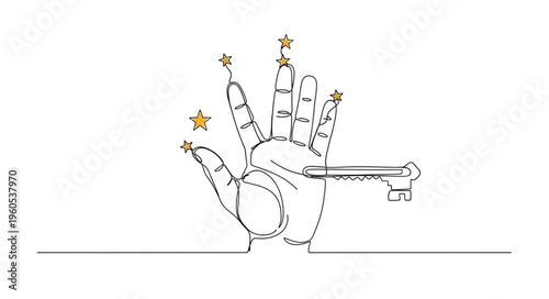 Hand with key and stars.