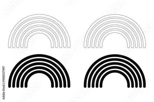 Rainbow graphic set: solid and outline arcs