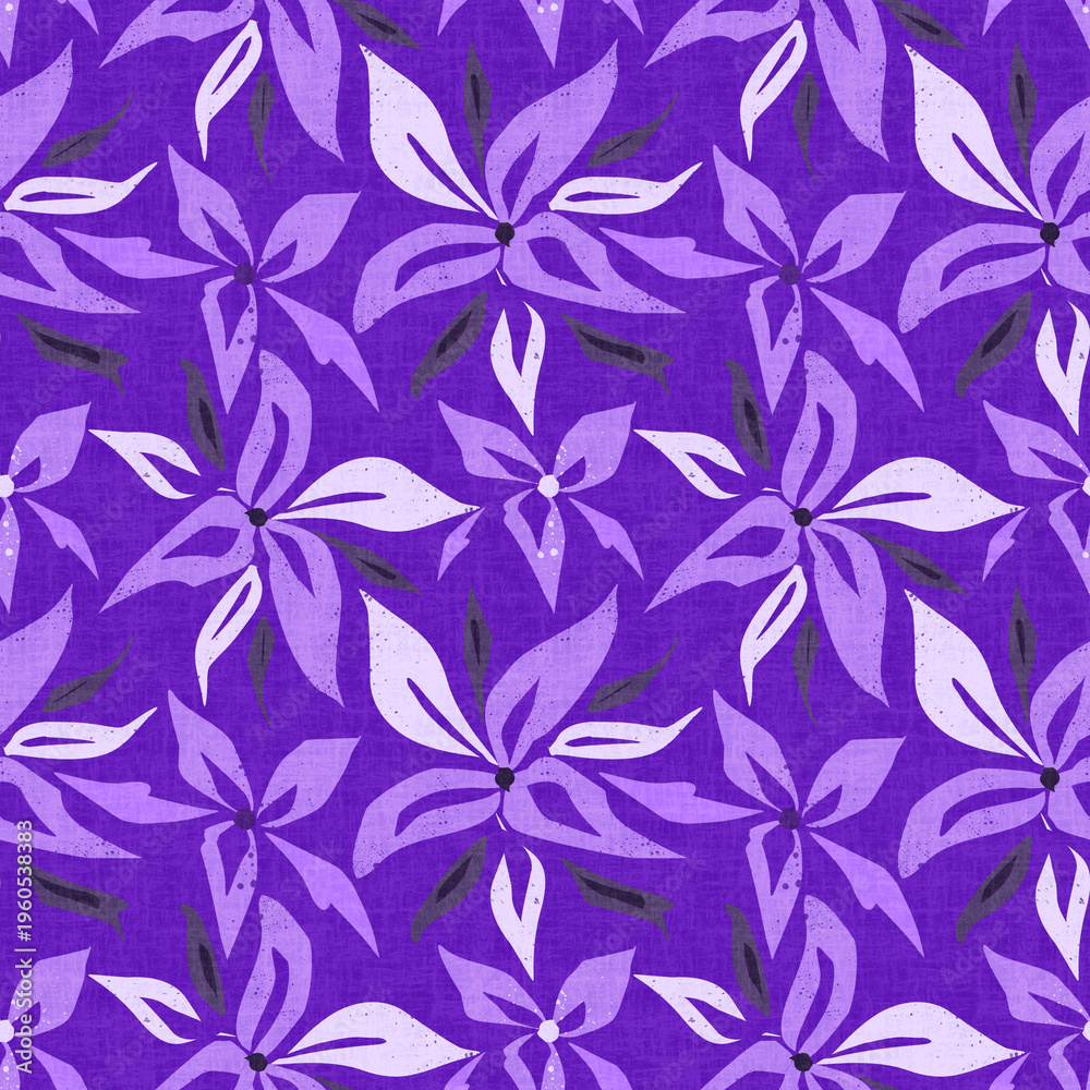 Fototapeta premium Monochrome purple, lilac, and seamless floral pattern.