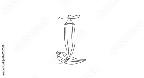 Minimalist black and white line art illustration of two fresh okra pods for healthy cooking designs