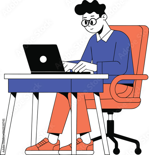 Man sitting at a desk working on a laptop computer