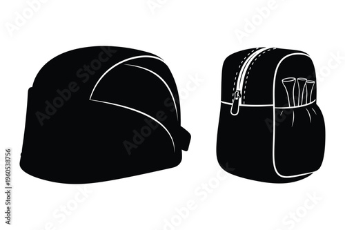 Beanie hat and backpack icons: casual wear and travel vector